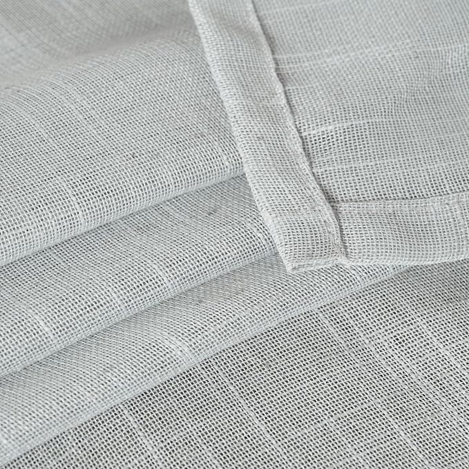 YoungsTex Light Grey Linen Curtains 63 Inch Length for Living Room, Semi Sheer Window Drapes Textured Light Filtering with Rod Pocket Back Tab for Bedroom, 2 Panels, 52 X 63 Inch