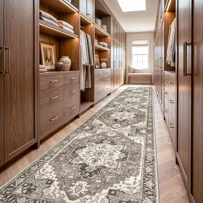 Washable 3x15 Hallway Runner Rug: Non-Slip Kitchen Rugs for Indoor Entryway Vintage Soft Thin Stain Resistant 15ft Long Carpet Home Decor Floor Mat for Bedroom Living Room(Beige,3x15)