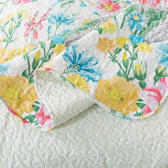 NEWLAKE Quilt Bedspread Sets- Dreamy Flowers Reversible Coverlet Set,King Size