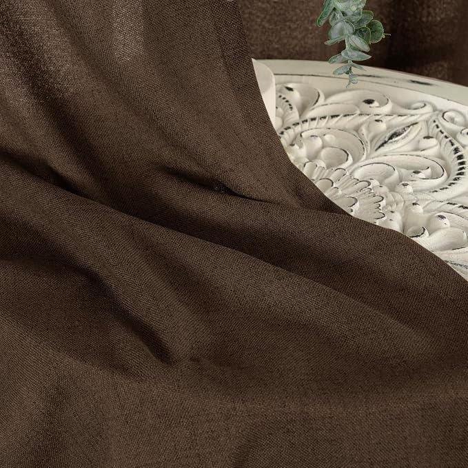 YoungsTex Brown Linen Curtains 84 Inch Length for Living Room, Chocolate Semi Sheer Drapes with Back Tab Rod Pocket Light Filteringfor Bedroom Dining Farmhouse, 2 Panel, 52 X 84 Inch
