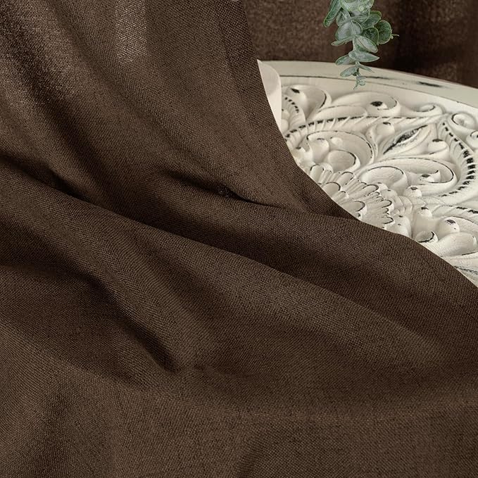 YoungsTex Brown Linen Curtains 40 Inch Length, Short Drapes Light Filtering Semi Sheer with Grommet for Kitchen Bathroom Window, 42 x 40 Inch, 2 Panels