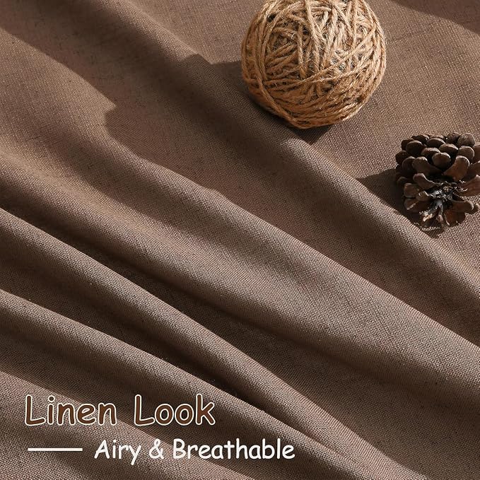 Caramel Brown Linen Curtains for Living Room 95 Inches Long Back Tab and Rod Pocket Light Filtering Semi Sheer Vintage Rustic Curtain Luxury Boho Decor Drapes for Bedroom Office 52x95, 2 Panels