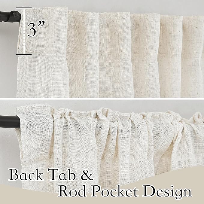 RYB HOME Linen Semi Sheer Curtains for Bedroom Living Room 84 inches Long | Light Filtering Privacy, Textured Burlap, Dining Room Sunroom Patio Door, Rod Pocket & Back Tab, W52 x L84, 2 Panels, Linen