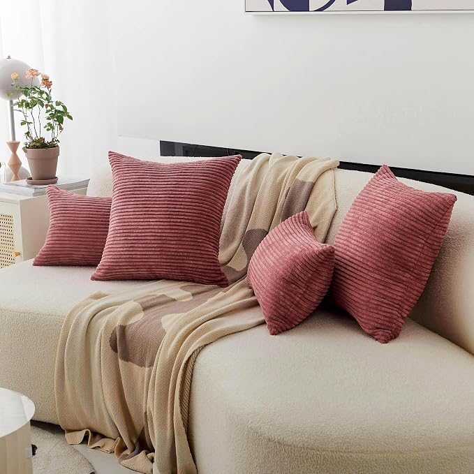 Home Brilliant Lumbar Pillow Covers Rectangle Set of 2 Throw Pillows Striped Corduroy Cushion Covers for Gift Girl's Room Decor, 12 x 20 inch, Dry Rose Pink