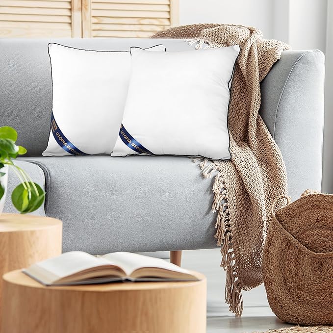 Utopia Bedding 20x20 Throw Pillow Inserts, Decorative Pillows, Pack of 2 | Piping Throw Pillows, Plush & Supportive, Aesthetic Cushion Sham Stuffer for Sofa, Office, Couch & Bed, Set of 2, White
