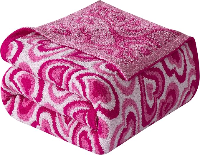 Elegant Comfort Premium Valentine's Day Throw Blanket - Ultra Soft and Lightweight, Luxury Knitted Breathable Love Pink Hearts Warm and Cozy Valentine Decor Blankets, 50 x 70 Inch, Wild Hearts