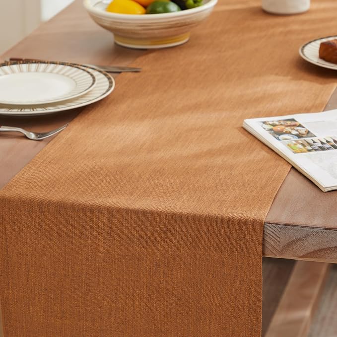 ZeeMart Rustic Cotton Linen Table Runner, 13x48 Inches Caramel | Farmhouse Style Linen Table Runners 48 Inches Long, Washable Kitchen Dining Table Decoration for Home Party Decor