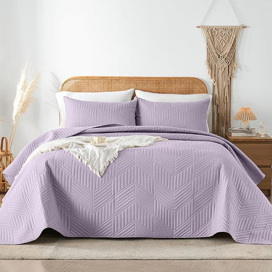 Davulos Twin Quilt Set,Lavender Lightweight Reversible Bedspread for All Seasons,Soft Modern Microfiber Geometric Coverlet for Dorm Room or Guest Bedroom(1 Quilt,1 Pillow Sham)
