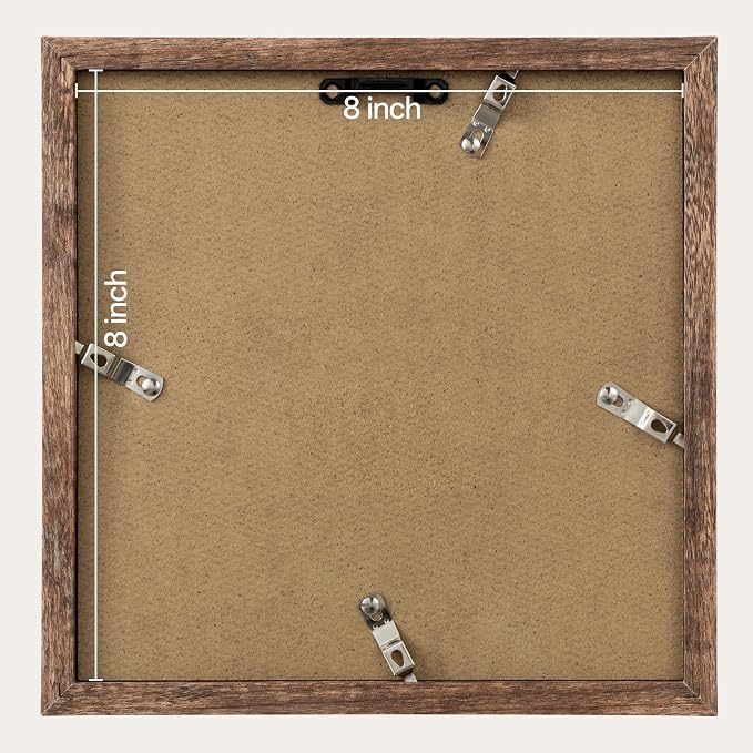 eletecpro Picture Frames Set of 9, 8x8 in, Acrylic Cover, Drift Brown | Display Photo 4x4 with Mat or 8x8 without, Square Gallery Collage, Wall Mount, Minimalist Home Decor, Engineered Wood