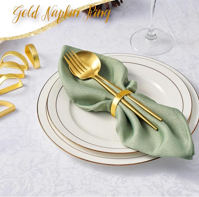 APTWOW Bright Gold Napkin Rings Set of 12, Fall Thanksgiving Table Decor | Semicircle, Metal, Gold Napkin Holder Buckles, Fall Napkin Rings for Dinner Table Decor, Wedding, Banquet, Valentines Day