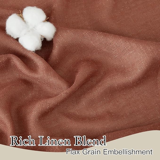 RYB HOME Farmhouse Boho Linen Sheer Curtains 90 inches Long for Living Room | Flax Linen Blend,Light Filtering,Semi Sheer,Wrinkle Resistance,Back Tab,Dorm Dining Room,W52 x L90,2 Panels,Terracotta