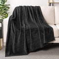 PAVILIA Soft Fleece Solid Black Throw Blanket for Couch, Lightweight Plush Warm Blankets for Bed, Fuzzy Cozy Flannel Blanket Throw for Sofa, Travel, Jacquard Pattern, Black, 50x60 inch