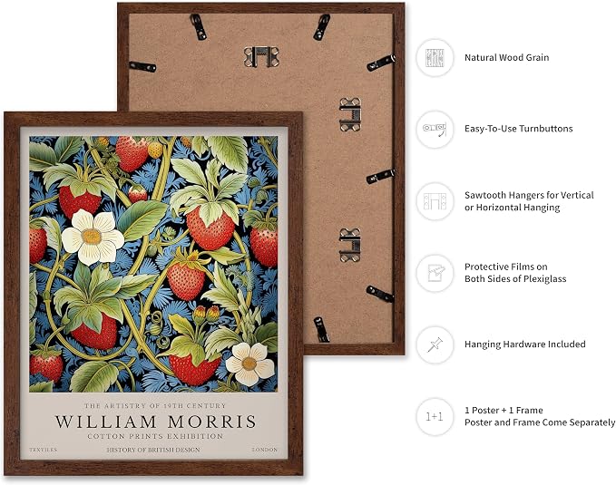 Poster Master William Morris Poster - Owl Print - Bird Art - Botanical Art - Flower Design - Exhibition Artwork - Animal Illustration - Floral Illustration - Aesthetic Design - Office or Bedroom Decor - 11x14 Brown Framed