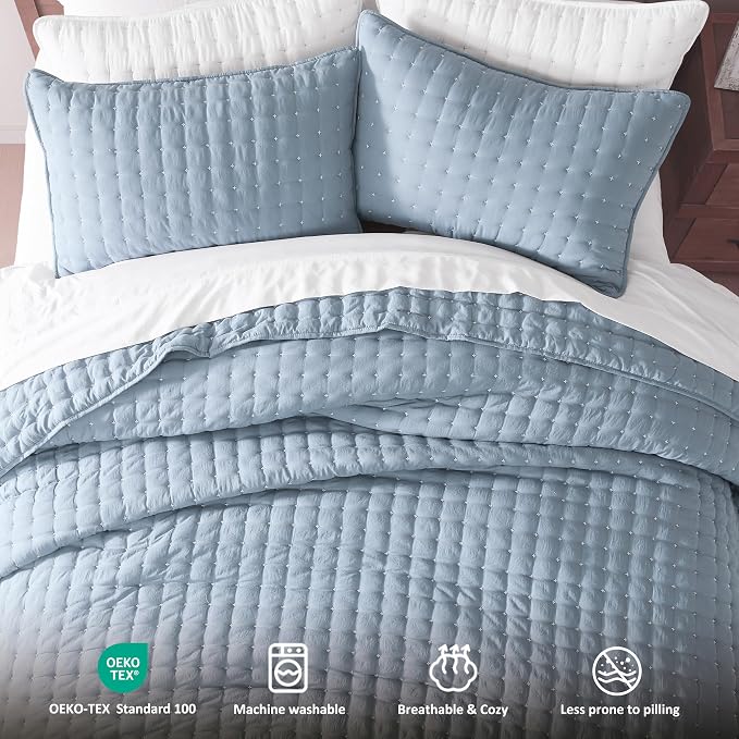 WDCOZY California Oversized Cal King Size Quilt Bedding Sets with 2 Pillow Shams, Lightweight Soft Bedspread Coverlet Bed Cover for All Season, 3 Pieces, 116x106 inches, Blue