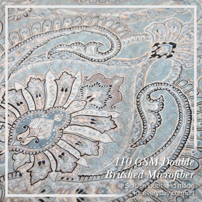 Southshore Fine Living, Inc. Oversized Quilt King Size Bedding Set, Lightweight Bedspread, Cal King Quilt Coverlet & 2 Matching Quilted Pillow Shams, Blue Paisley Bedding Set, Pure Melody Aqua