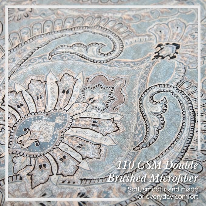Southshore Fine Living, Inc. Full/Queen Quilt Bedding Set, Paisley Full Size Summer Bedspread, Boho Bedding Set for Full Size Mattress, Queen Size Quilt Coverlet & Matching Shams, Pure Melody Aqua