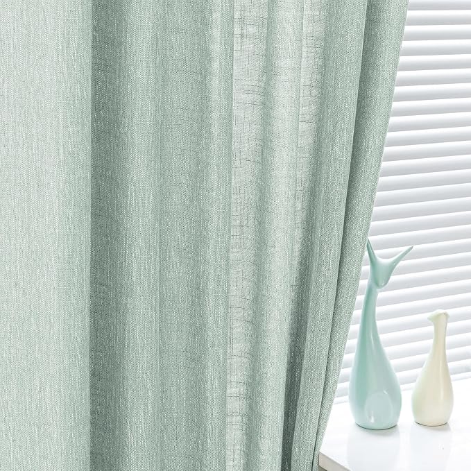 MYSKY HOME 95 Inch Curtains Farmhouse Light Filtering Privacy Curtain Drapes for Patio Door Living Room, Linen Look Texture Fabric Bohemian Draperies Soft Touch Back Tab, 50x95, Aqua, 2 Panels