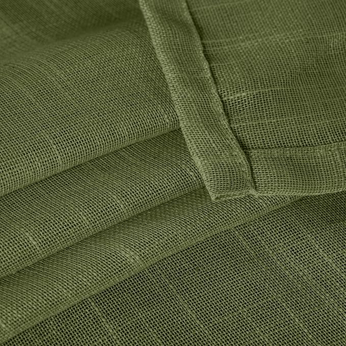 YoungsTex Olive Green Linen Curtains 40 Inch Length - Short Light Filtering Drapes Semi Sheer with Back Tab Rod Pocket for Bathroom Kitchen Window, 2 Panels, 42 X 40 Inch