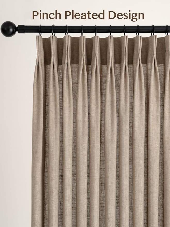 Pinch Pleated Linen Curtains 84 Inch Length 2 Panels, Light Filtering Linen Blend Drapes 40" W x 84" L, Taupe Grey Neutral Curtains for Living Room Bedroom with Hooks