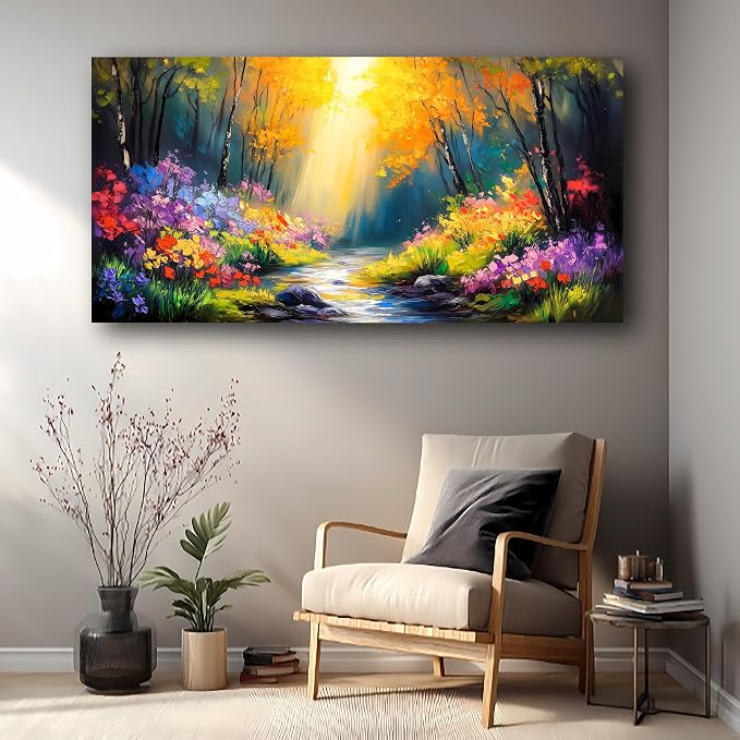 Abstract Wall Art Canvas Print Forest Landscape Painting Bathroom Decorative Paintings Modern Style Living Room Bedroom Office Home Decorations Nature Landscape Artwork 20x40 inches