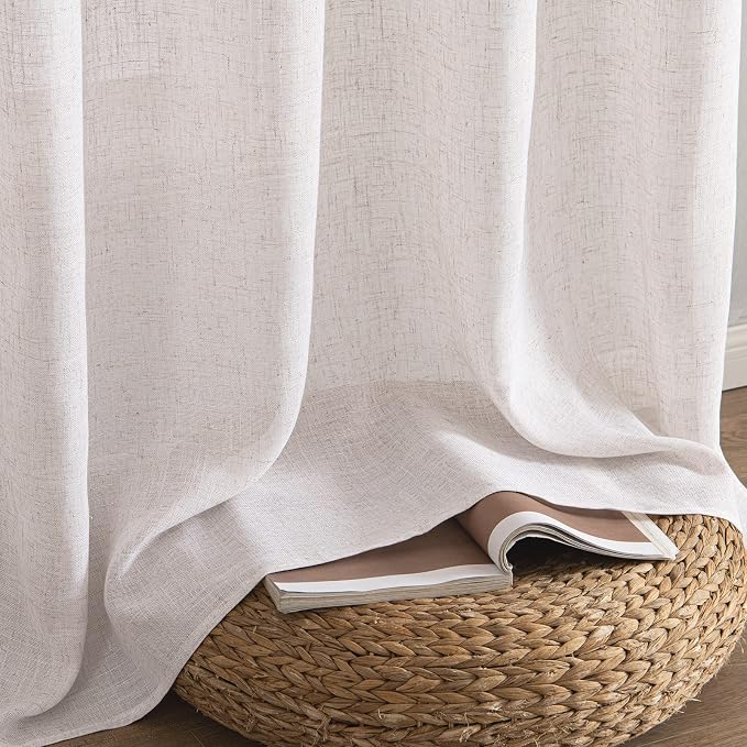 MIULEE White Short Linen Curtains 52x45 Inch Length 2 Panels for Kitchen | Bedroom Bathroom, Soft Thick Linen Textured Natural Basement Window Drapes, Semi Sheer Light Filtering, Back Tab Rod Pocket