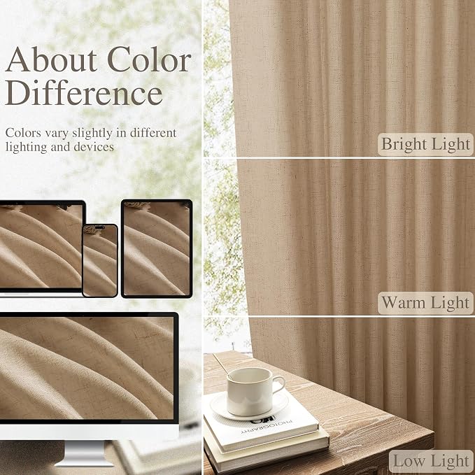 Extra Long Linen Curtains 102 Inches for Living Room Back Tab Semi Sheer Floor to Ceiling Light Filtering Curtain Boho Farmhouse Decor Window Drapes for Bedroom 2 Panels Sand Beige