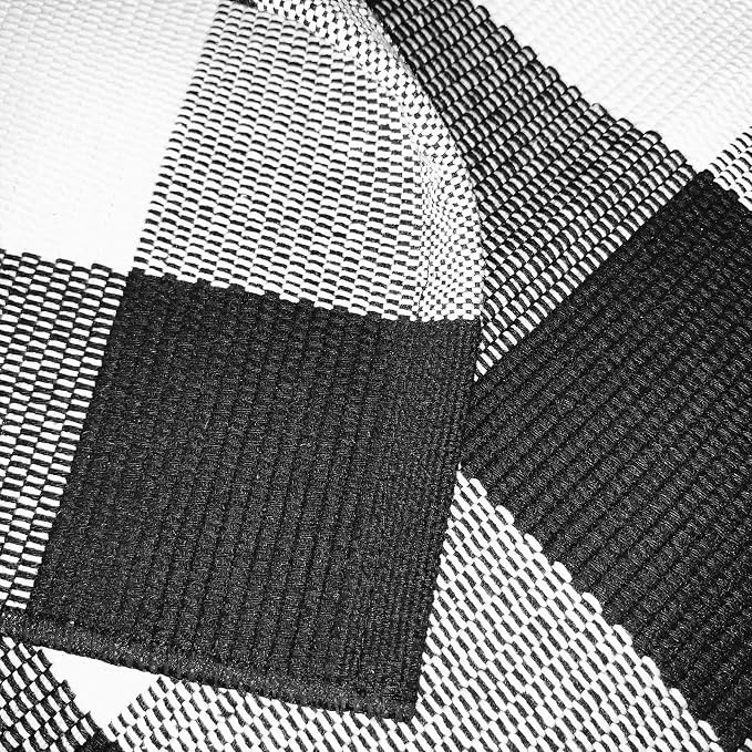 Ukeler Plaid Rugs Black and White Rug Cotton Hand-Woven Buffalo Check Rug for Front Porch Washable Kitchen Rugs and Mat, 51.2''×23.6''