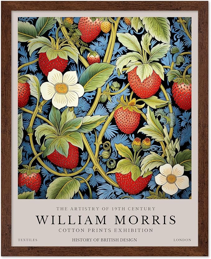 Poster Master William Morris Poster - Owl Print - Bird Art - Botanical Art - Flower Design - Exhibition Artwork - Animal Illustration - Floral Illustration - Aesthetic Design - Office or Bedroom Decor - 11x14 Brown Framed