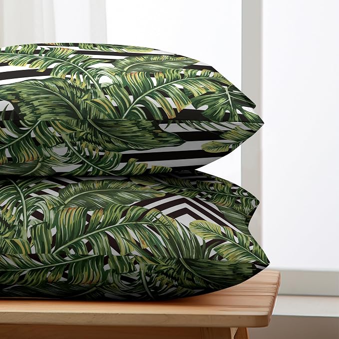 Tropical Leaves Lumbar Pillow Covers Set of 2 Summer Palm Leaves Rectangle Pillow Case 12x20 Black and White Geometric Waist Throw Pillow Covers for Living Room Sofa