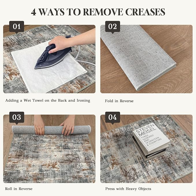Lansny Abstract Washable 2x6 Hallway Runner Rug Non Slip Kitchen Runner | Grey/Multi;Thin Printed Faux Wool Rug Runners;Entryway Runner Indoor;Rubber Backed 6ft Carpet Runners for Hall;Bedroom Runner