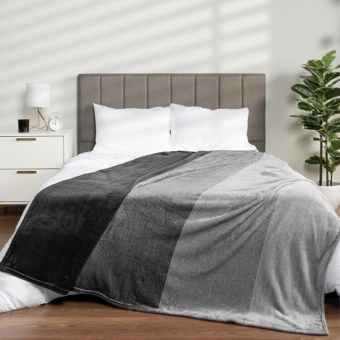 PAVILIA Black Ombre Fleece Throw Blanket for Couch Sofa Bed, 50x60