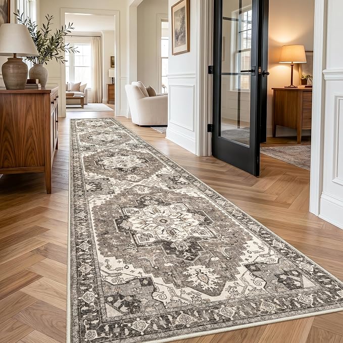Washable 3x15 Hallway Runner Rug: Non-Slip Kitchen Rugs for Indoor Entryway Vintage Soft Thin Stain Resistant 15ft Long Carpet Home Decor Floor Mat for Bedroom Living Room(Beige,3x15)