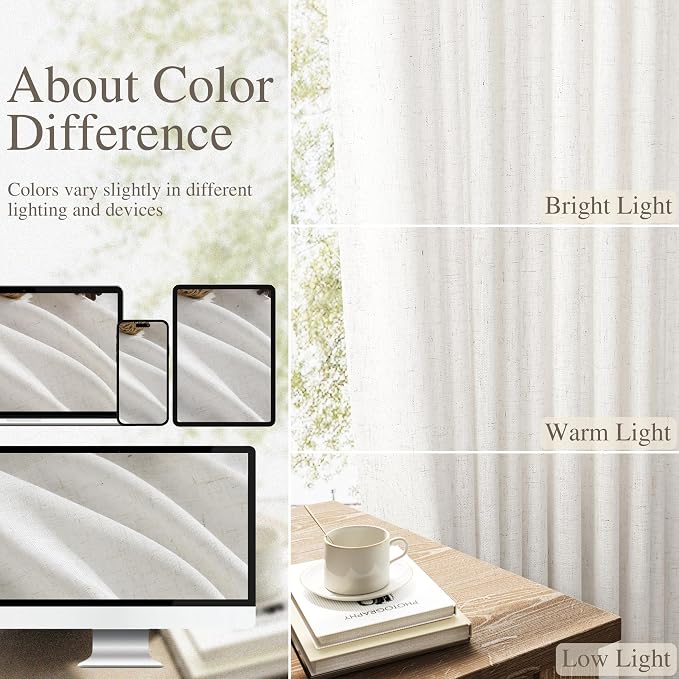 Extra Long Linen Curtains 120 Inches for Living Room Back Tab Semi Sheer High Floor to Ceiling 10ft Light Filtering Curtain Boho Farmhouse Decor Window Drapes for Bedroom 2 Panels Natural