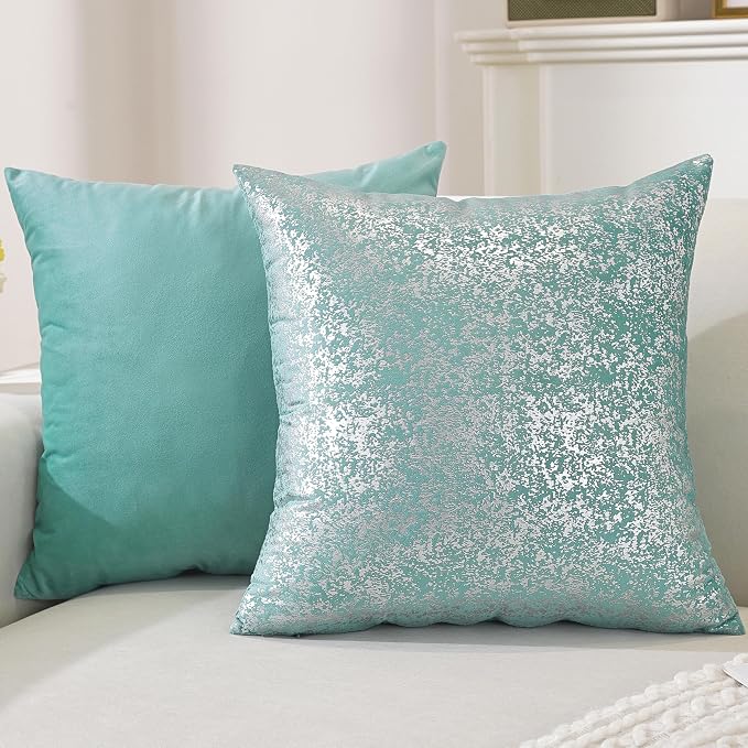 Gyulin Pack of 4,Silver Velvet Throw Pillow Covers 18x18 Inches, Sparkle Silver Foil Print Solid Square Pillow Covers Cushion Covers for Couch Sofa Home Bedroom Decor, Light Pink