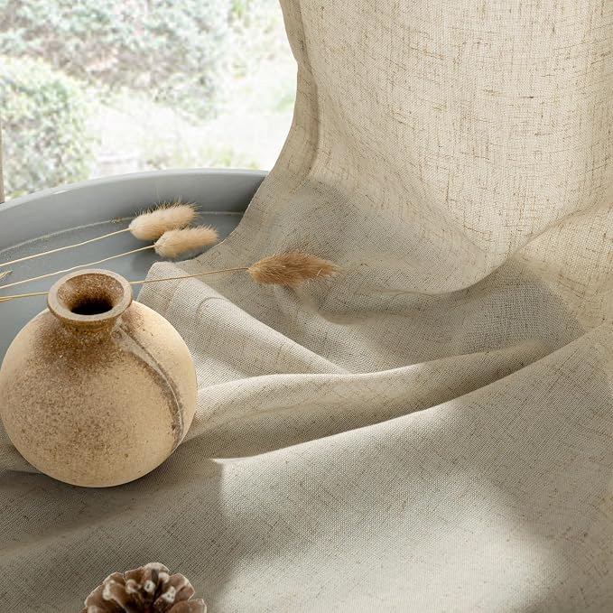 YoungsTex Burlap Linen Curtains 45 Inch Length for Short Window, Light Filtering Drapes with Grommet Privacy for Bedroom Living Room Window, 2 Panels, 52 X 45 Inch