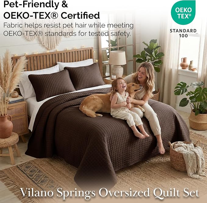 Southshore Fine Living, Inc. Twin XL Bedspread Quilt Set, Dorm Room Bedding Essentials, Machine Washable Bed Spread for Guest Room, XL Twin Brown Bedspread Set w/Pillow Sham, Chocolate Brown Quilt