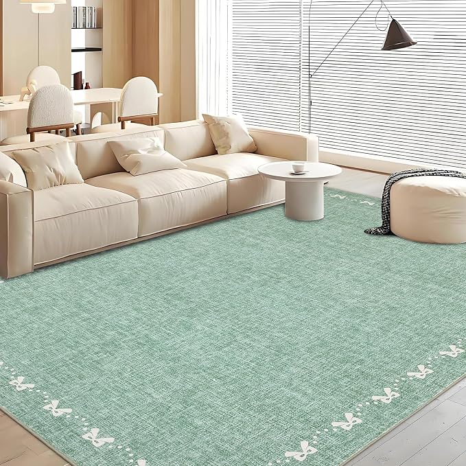 COZYLOOM Bow Border 5x7 Living Room Rugs Modern Printed Washable Nursery Rug, Non Slip Non Shedding Accent Rug Stain Resistant Low Pile Farmhouse Mats for Bedroom, Dining Room, Office, Green