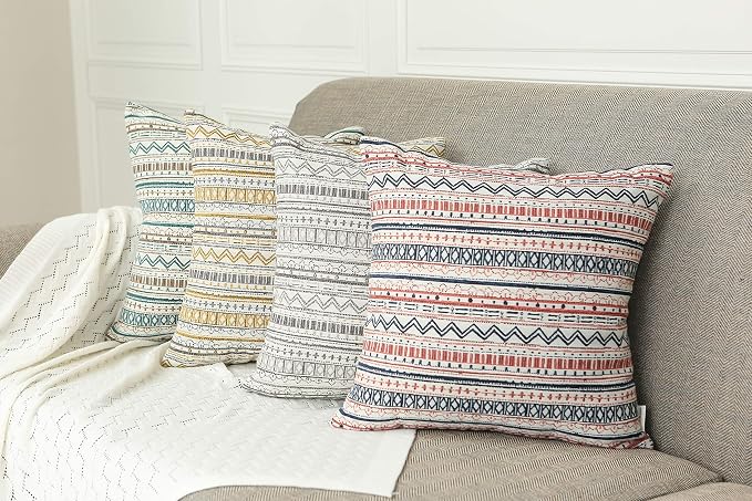 Mika Home Pack of 2 Throw Pillow Covers, Striped, 20x20 Inches, Gold Grey | Decorative Pillow Cases for Sofa Couch Bed, Bohemian Striped Geometric Pattern