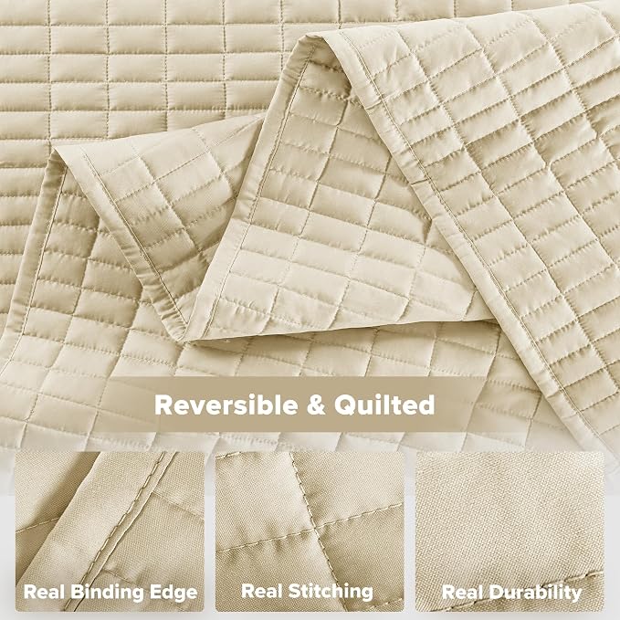 Comfort Spaces Kienna King Quilt Bedding Set 3 Piece, 104"x90" Ivory | Soft Cozy Lightweight Summer Coverlet Cal King, Quilted Bedspreads Extra Layer, Modern Casual Bedroom Decor, OEKO-TEX