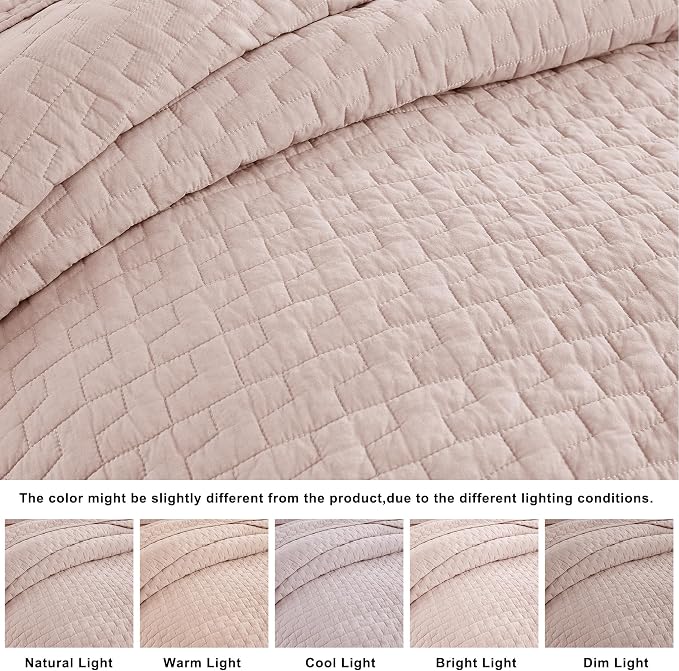 palassio Pink 100% Cotton Quilt California Cal King Size Bedding Sets with 2 Pillow Shams, Oversized Lightweight Bedspread Shabby Chic Coverlet, Soft Bed Cover for All Season, 3 Pieces