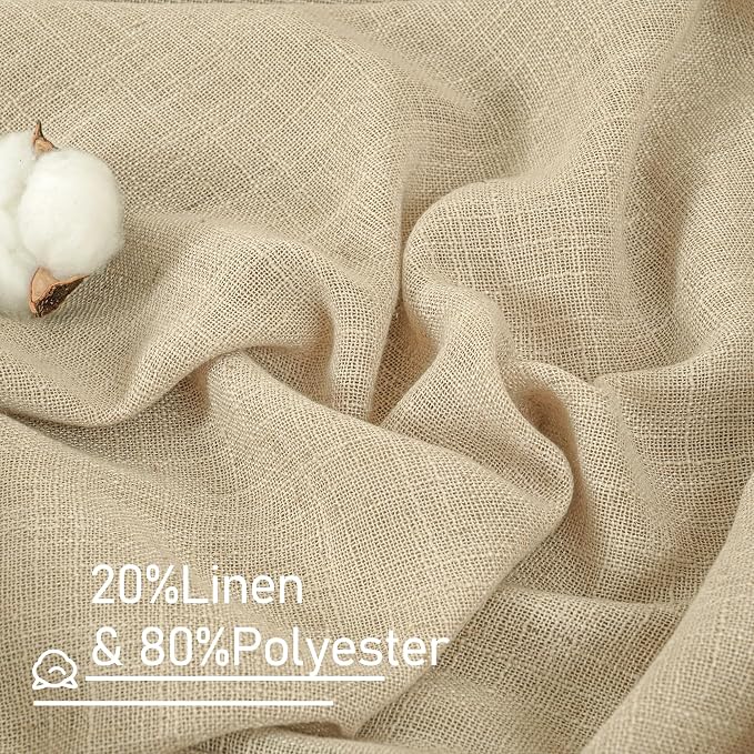 Light Filtering Linen Curtains 80 inches Long for Bedroom, 2 Panels | Faux Linen Textured, Semi Sheer, Rod Pocket Back Tab, Burlap Modern Drapes for Living Room, Farmhouse, 52 x 80 Inch