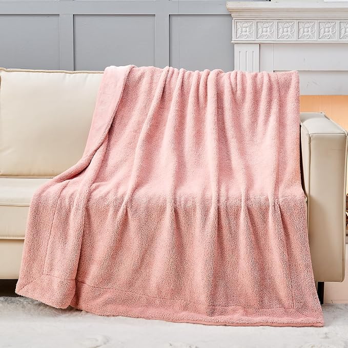 NEWCOSPLAY Knitted Throw Blanket for Couch Sofa Bed, Plush-Pink, 50"x60" | Super Soft Plush, Fuzzy Fluffy Microfiber, Lightweight Cozy Blanket for Room Decor, All Season Use