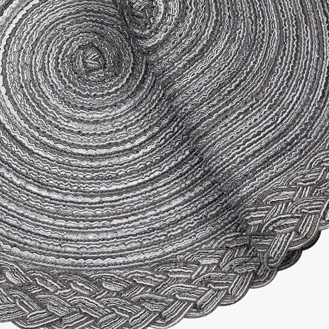 SHACOS Round Placemats Set of 4 Boho Braided Border 15 inch Circle Place Mats Washable Fabric Table Mats for Kitchen Dining Table, Gray (Pack of 2)