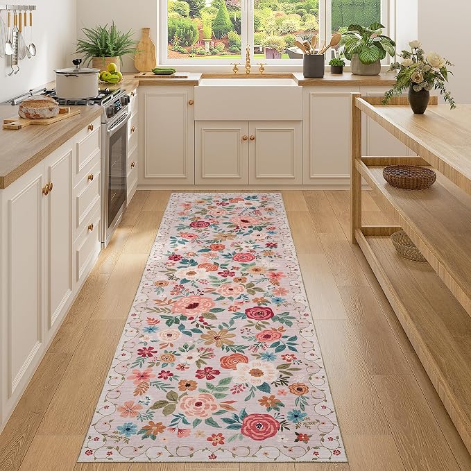 DUKINO 2x7 Runner Rug for Hallway, Washable Runner Rug Non Slip, Beige | Low Pile, Soft Indoor Carpet Runner for Kitchen, Bedroom, Bathroom, Entryway, Laundry, Pet Friendly, Home Decor, Lightweight