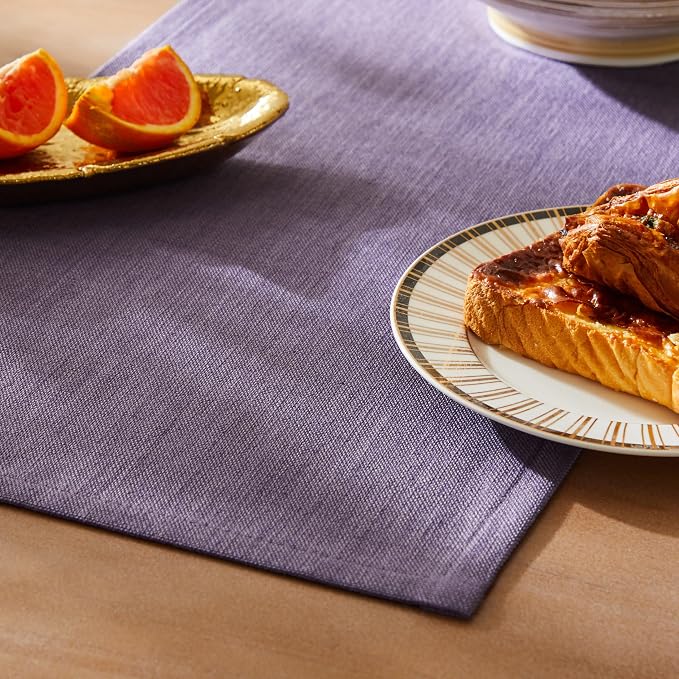 ZeeMart Rustic Cotton Linen Table Runner, 13x60 Inches Purple | Farmhouse Style Linen Table Runners 60 Inches Long, Washable Kitchen Dining Table Decoration for Home Party Decor
