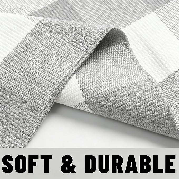 Buffalo Plaid Outdoor Rug 4x6 Ft Gray and White Checkered Area Rug Washable Indoor Outdoor Rugs for Entryway,Hallway, Kitchen, Living Room, Dining Room, Bedroom
