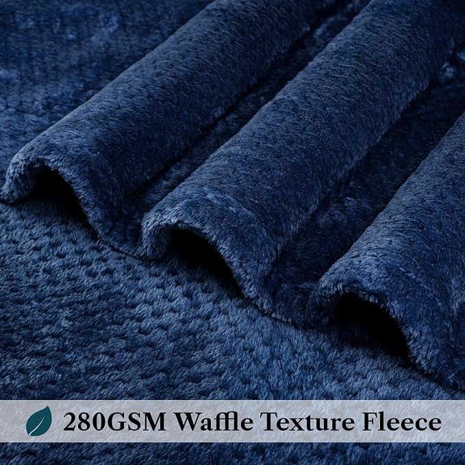 PAVILIA Navy Blue Fleece Throw Blanket for Couch Sofa Bed, Soft Fuzzy Waffle Jacquard Microfiber, Warm Lightweight Fade-Resistant Decorative All Season Throw, 50x60
