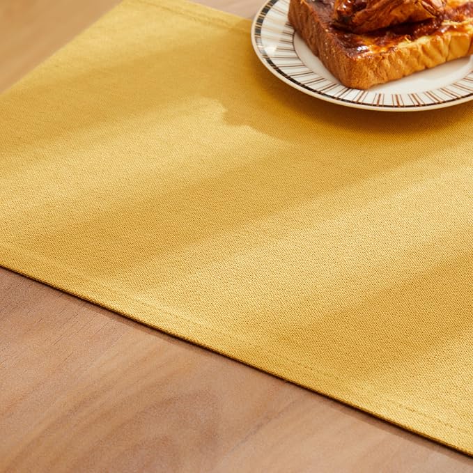 ZeeMart Rustic Cotton Linen Table Runner, 13x90 Inches Yellow | Farmhouse Style Linen Table Runners 90 Inches Long, Washable Kitchen Dining Table Decoration for Home Party Decor