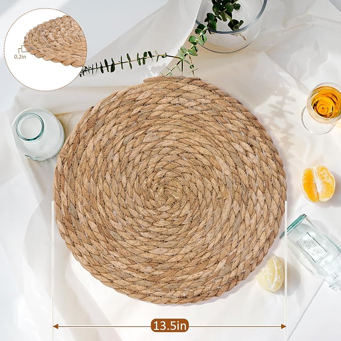 13.5'' Round Woven Placemats Set of 10, Boho Rattan Chargers for Dinner Plates, Round Rattan Placemats,for Dining Table,Wedding, Farmhouse,Outdoor and Christmas