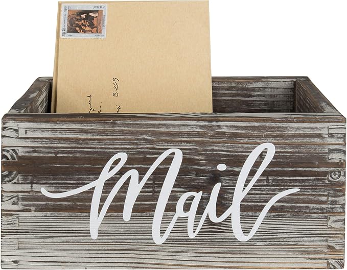 MyGift Torched Wood Mail Holder Organizer, Desktop Letter Storage Box